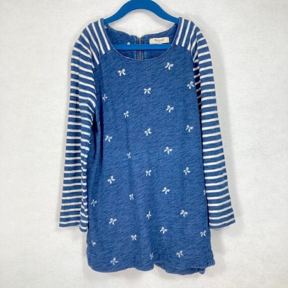 Madewell Indigo Ink White Stripes And Bows Back Zip 3/4 Sleeve Top Small - Picture 4 of 6